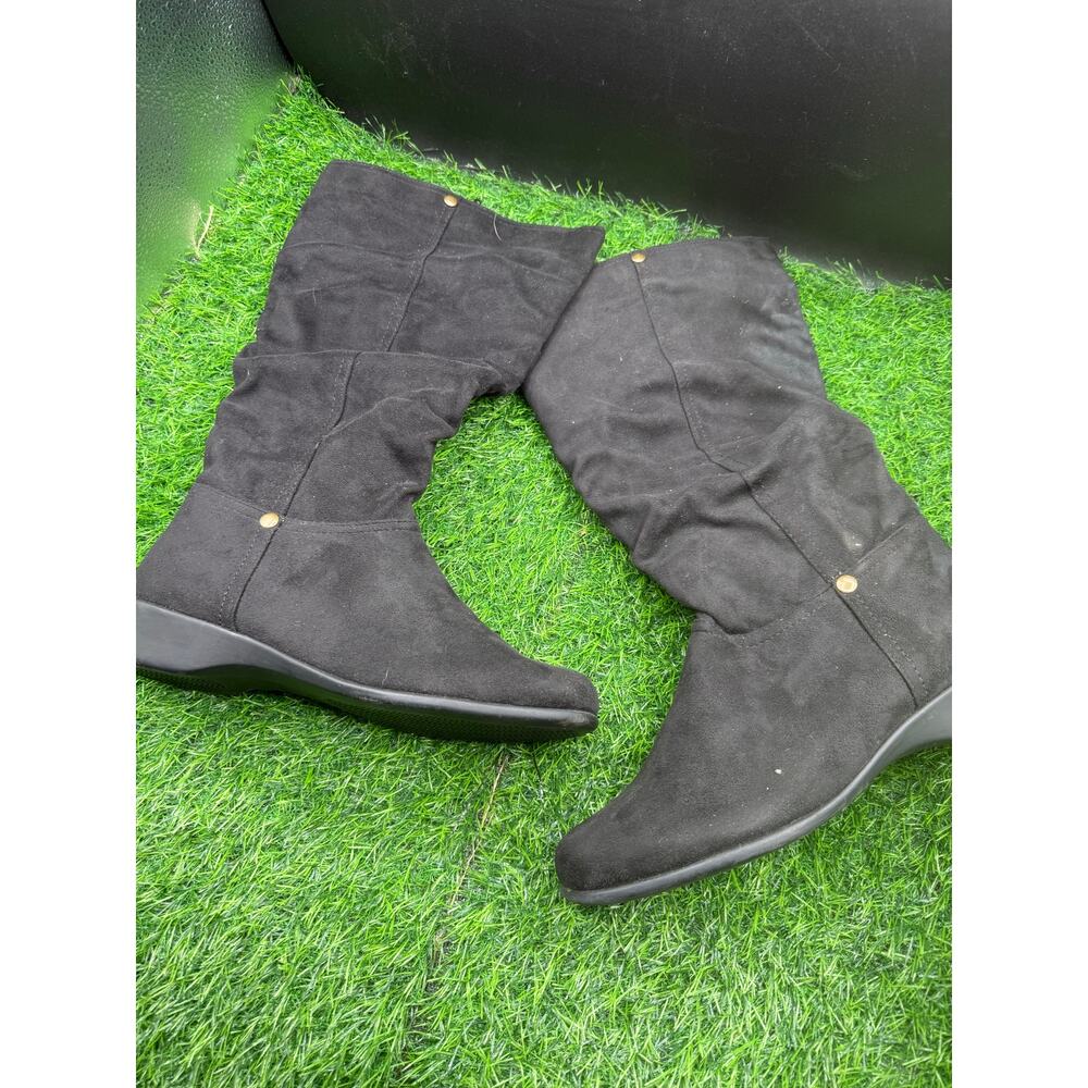 Black- Faux Suede-Thigh High Boots- Size 7 W (approx)